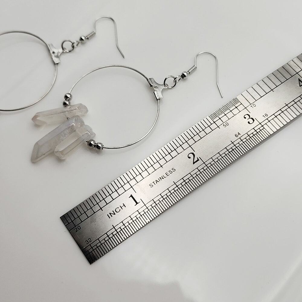 Lunar Shards Genuine Iridescent Quartz Crystal Earrings - Picture 3 of 3